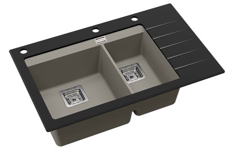 Granitový dřez s tvrzeným sklem HELIKA GQD150B – barva Argent (stříbrošedá)