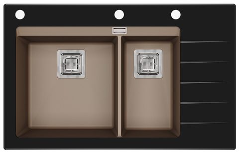 Granitový dřez s tvrzeným sklem HELIKA GQD150B – barva Mocha (teplá hnědá)