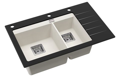Granitový dřez s tvrzeným sklem HELIKA GQD150B – barva Alba (bílá)
