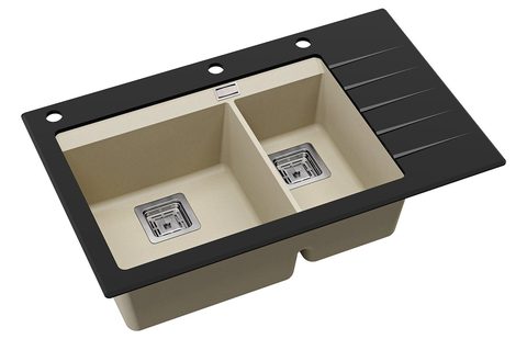Granitový dřez s tvrzeným sklem HELIKA GQD150B – barva Silica (světle šedá)
