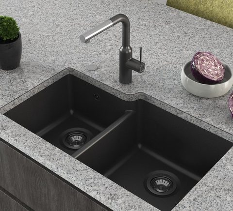 Granitový dřez HELIKA SQA230L/R – ARCA – barva Černá metalíza