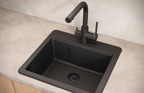 Granitový dřez HELIKA SQE100 – barva Černá metalíza