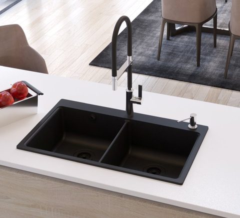 Granitový dřez HELIKA SQM200 – MAGNA – barva Černá metalíza