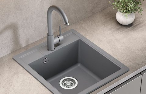 Granitový dřez HELIKA SQN100 – NOVA – barva Alumetalíza (šedá)