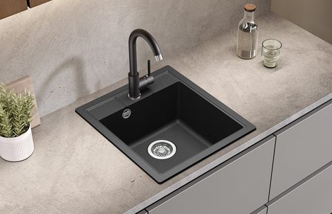 Granitový dřez HELIKA SQN100 – NOVA – barva Černá metalíza
