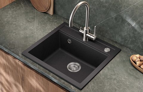 Granitový dřez HELIKA SQQ100 – QUADRO – barva Černá metalíza