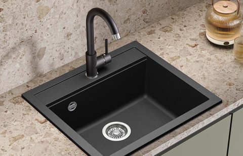 Granitový dřez HELIKA SQQ100 – QUADRO – barva Černá metalíza