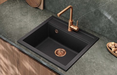 Granitový dřez HELIKA SQQ100 – QUADRO – barva Černá metalíza