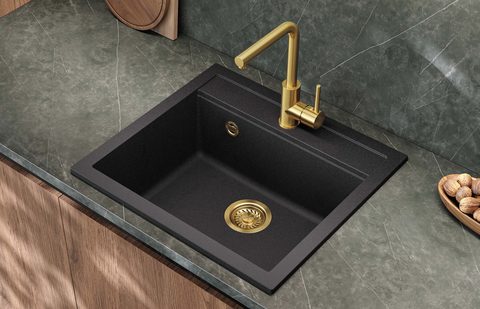 Granitový dřez HELIKA SQQ100 – QUADRO – barva Černá metalíza