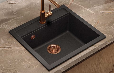 Granitový dřez HELIKA SQQ100 – QUADRO – barva Černá metalíza