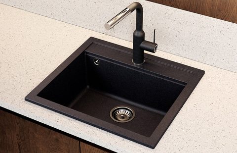Granitový dřez HELIKA SQQ100 – QUADRO – barva Černá metalíza