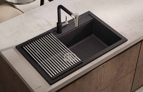 Granitový dřez HELIKA SQQ103 – QUADRO – barva Černá metalíza