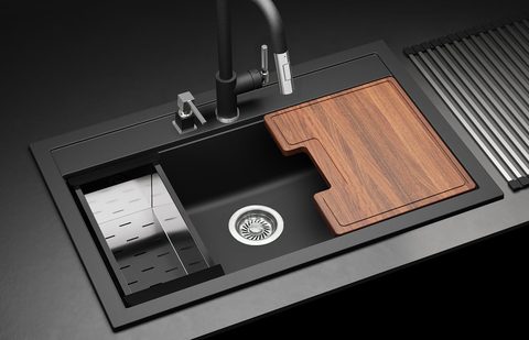 Granitový dřez HELIKA SQQ103 – QUADRO – barva Černá metalíza