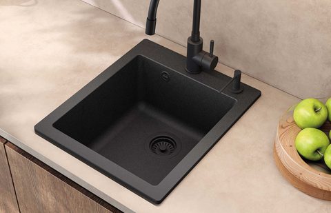 Granitový dřez HELIKA SQS100 – SIMPLEX – barva Černá metalíza