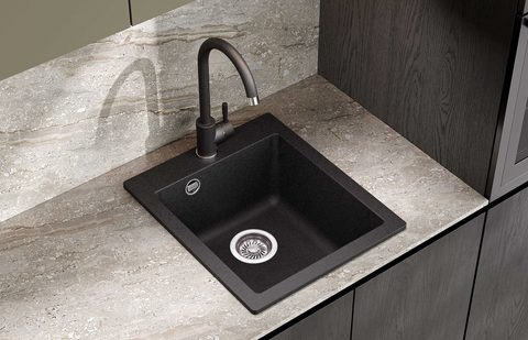 Granitový dřez HELIKA SQS100 – SIMPLEX – barva Černá metalíza