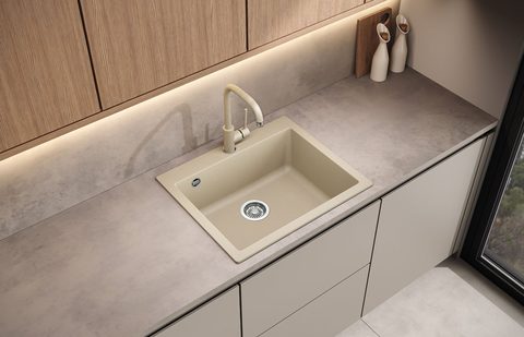 Granitový dřez HELIKA SQS101 – SIMPLEX – v kuchyni