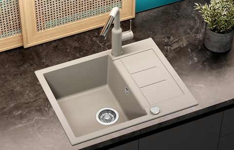 Granitový dřez HELIKA SQT102 – TESA – barva Argent (stříbrošedá)