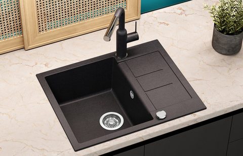 Granitový dřez HELIKA SQT102 – TESA – barva Černá metalíza