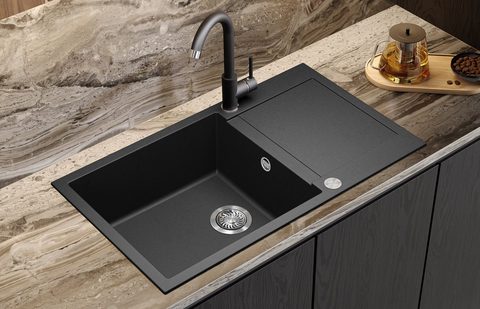 Granitový dřez HELIKA SQT104 – TESA PLUS – barva Černá metalíza