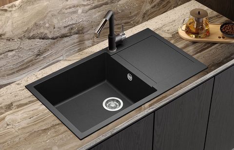 Granitový dřez HELIKA SQT104 – TESA PLUS – barva Černá metalíza