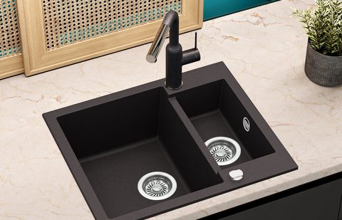 Granitový dřez HELIKA SQT150 – TESA – barva Černá metalíza