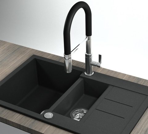 Granitový dřez HELIKA SQT151 – TESA – barva Černá metalíza