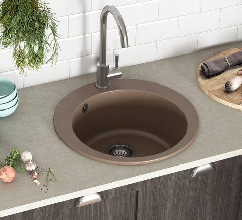Granitový dřez HELIKA SR100 – CLARUS – barva Mocha (teplá hnědá)