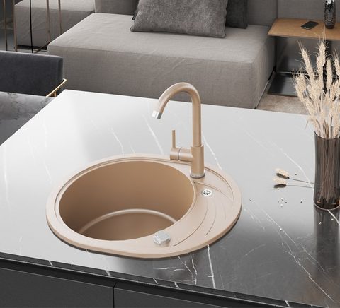 Granitový dřez HELIKA SR102 – CLARUS – barva Mocha (teplá hnědá)