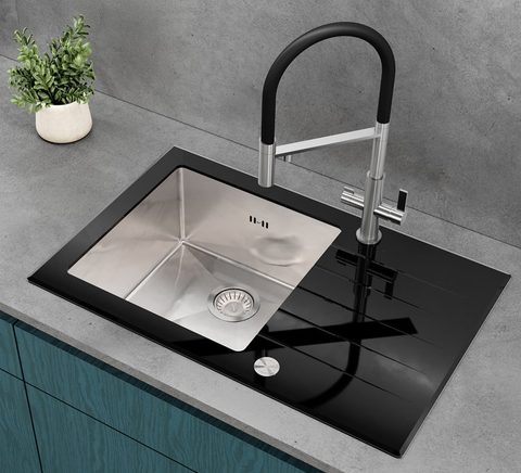Nerezový dřez s tvrzeným sklem HELIKA ENG100XB-L|R – pohled 4